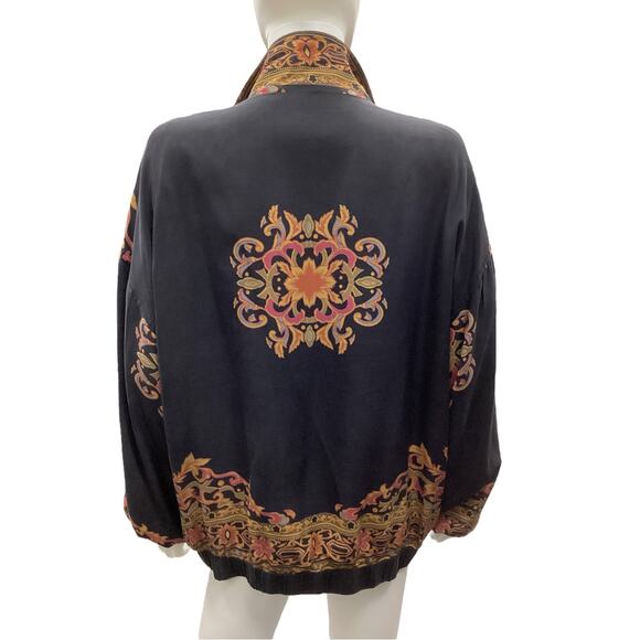 VTG WinterSilks INC. Women’s Silk Jacket Size L Black Brown Pink Zipper Pockets - Picture 4 of 5
